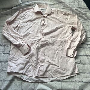 Michael Strahan Collection Men Pink Leaf Print Wrinkle Free Stretch Shirt L 16.5